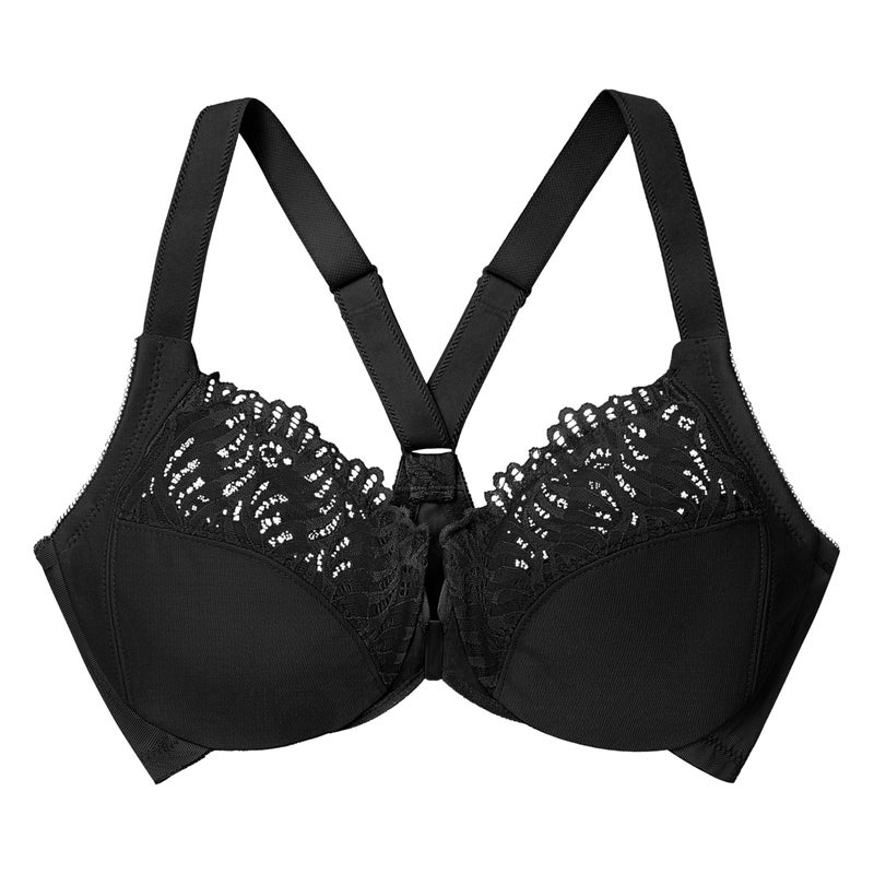 Glamorise Full Figure Plus Size Front-Closure T-Back Wonderwire Bra Underwire #1246 Black - Image 3